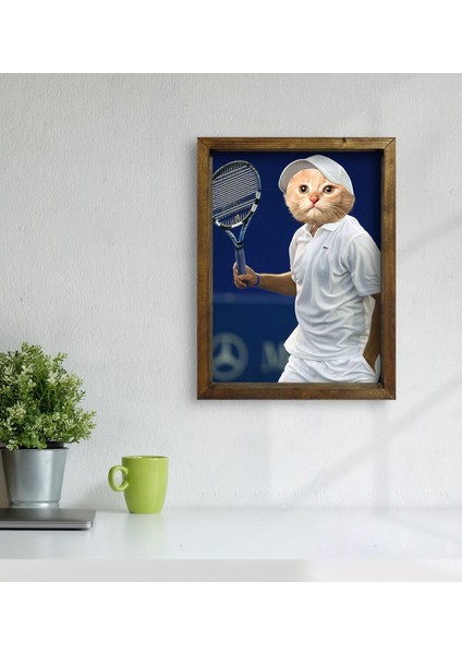 Evcil Dostlara Özel Tenis Oyuncusu Tasarımlı Portre Doğal Masif Ahşap Çerçeveli Tablo 30X40CM-1 modelleri