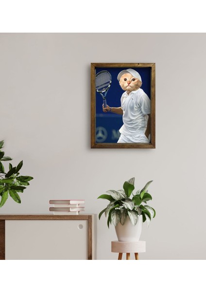 Evcil Dostlara Özel Tenis Oyuncusu Tasarımlı Portre Doğal Masif Ahşap Çerçeveli Tablo 30X40CM-1 fırsatları