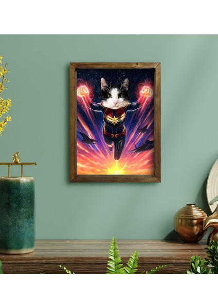 Evcil Dostlara Özel Süper Kahraman Tasarımlı Portre Doğal Masif Ahşap Çerçeveli Tablo 30X40CM-1