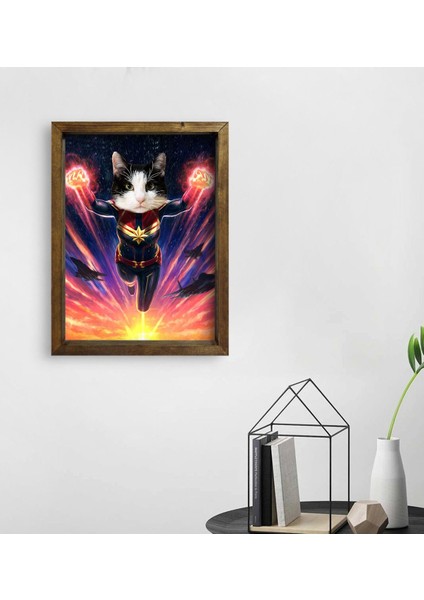 Evcil Dostlara Özel Süper Kahraman Tasarımlı Portre Doğal Masif Ahşap Çerçeveli Tablo 30X40CM-1 fiyatları