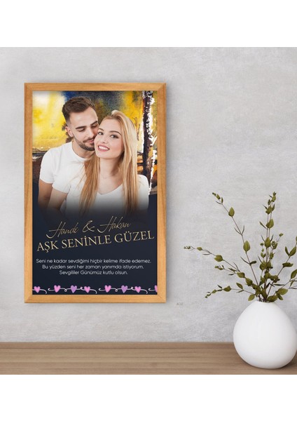 Kişiye Özel Fotoğraflı Mesajlı Dekoratif Retro Ahşap Çerçeveli Tablo 40X25CM-1