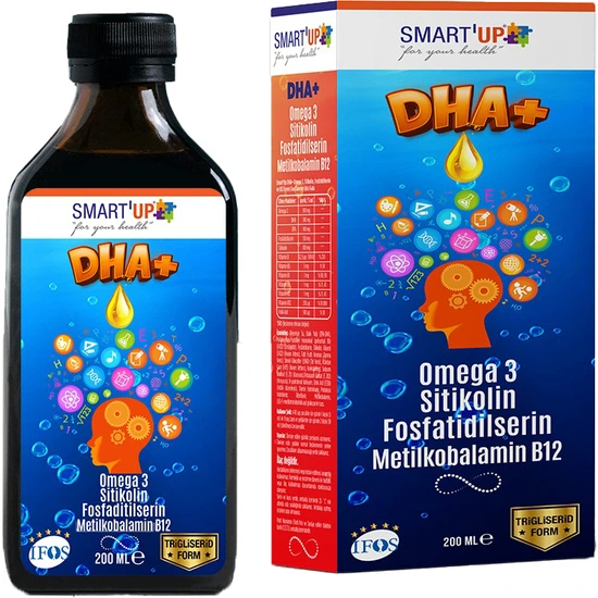 SMART UP Sitikolin Dha Omega 3 ve Fosfatidilserin iceren Balık Yağı B12 200 Ml Şurup