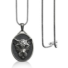 Bysilverstone Leopar Başı Madalyon Gümüş Kolye