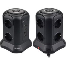 Toperek Altılı Masa Üstü Kule Priz Akım Korumalı