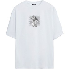 The Wert Unisex Rick And Morty Baskılı Beyaz Oversize Tshirt