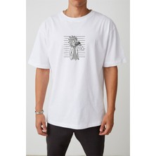 The Wert Unisex Rick And Morty Baskılı Beyaz Oversize Tshirt