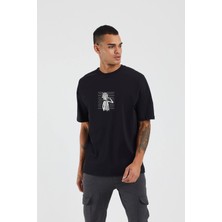 The Wert Unisex Rick And Morty Baskılı Siyah Oversize Tshirt