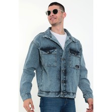 Little Cup Jeans Co Erkek Buz Mavi Kapüşonlu Çıkarılabilir Kapüşonlu Oversize Kot Ceket