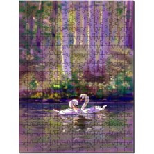 Cakapuzzle Göldeki Bir Çift Kuğu Yağlıboya Çizim 255 Parça Puzzle Yapboz Mdf (Ahşap)