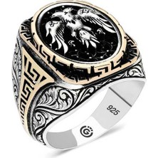 Gumush Gümüş Çift Başlı Kartal Oval Erkek Yüzük