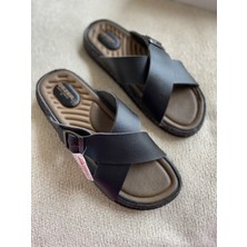 Gezer Erkek Anatomik Rahat Taban Çapraz Ayarlanabilir Siyah Erkek Terlik