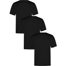 Blues Moda Pamuk Likra Dar Kalıp Yuvarlak  Yaka 3lü Tshirt Seti Siyah - Battal Bedene Kadar