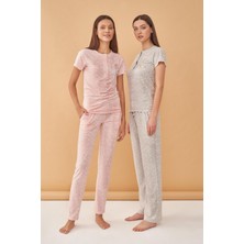 Feyza Kadın 4011 Çiçek Jakarlı Patlı Kısa Kol Pijama Takım 21Y