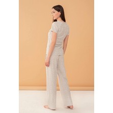 Feyza Kadın 4011 Çiçek Jakarlı Patlı Kısa Kol Pijama Takım 21Y