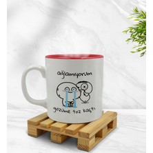 Bk Gift Gözüme Toz Kaçtı Tasarımlı Içi Kırmızı Renkli Kupa Bardak Model 1