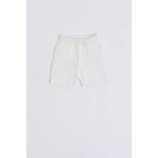RECOLOR Organik Bağcıklı Erkek Çocuk Bermuda Şort - Ekru - 6-8