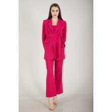 Feminist Fuşya Crop Pantolon Ceket Üçlü Takım 0106308.12