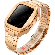 AktarMobile Apple Watch 6 44 mm Uyumlu Luxury Modifikasyon Kiti Hublot Tasarım Paslanmaz Çelik Kasa & Kordon