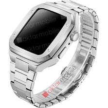 AktarMobile Apple Watch Se 44 mm Uyumlu Luxury Modifikasyon Kiti Hublot Tasarım Paslanmaz Çelik Kasa & Kordon