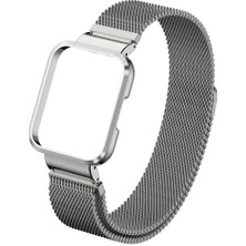 AktarMobile Xiaomi Mi Watch Lite Uyumlu Mıknatıslı Hasır Metal Kordon & Kasa Koruma 2 In 1 Tel Örgü Kayış