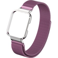 AktarMobile Xiaomi Mi Watch Lite Uyumlu Mıknatıslı Hasır Metal Kordon & Kasa Koruma 2 In 1 Tel Örgü Kayış