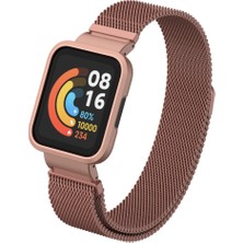 AktarMobile Xiaomi Mi Watch Lite Uyumlu Mıknatıslı Hasır Metal Kordon & Kasa Koruma 2 In 1 Tel Örgü Kayış