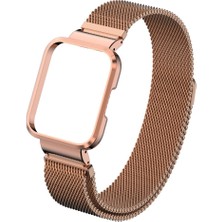 AktarMobile Xiaomi Mi Watch Lite Uyumlu Mıknatıslı Hasır Metal Kordon & Kasa Koruma 2 In 1 Tel Örgü Kayış