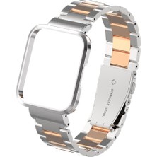 AktarMobile Xiaomi Mi Watch Lite Uyumlu Baklalı Model Metal Kordon & Kasa Koruma 2 In 1 Paslanmaz Çelik Kayış