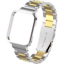 AktarMobile Xiaomi Mi Watch Lite Uyumlu Baklalı Model Metal Kordon & Kasa Koruma 2 In 1 Paslanmaz Çelik Kayış