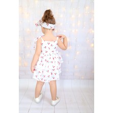 Shineness Kız Çocuk Kirazlı Elbise Bandana Çanta Takım