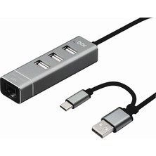 Bix BX15HB 4in1 USB & Type-C Hub, Ethernet, 3x USB 2.0, Macbook, iMac / Windows Uyumlu Çoklayıcı