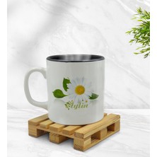 Kişiye Özel Papatya Temalı Içi Siyah Renkli Kupa Bardak Model 4