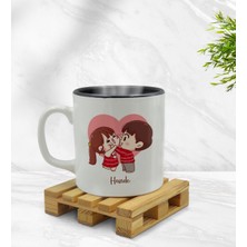 Kişiye Özel Sevimli Çiftler Tasarımlı Içi Siyah Renkli Kupa Bardak Model 9