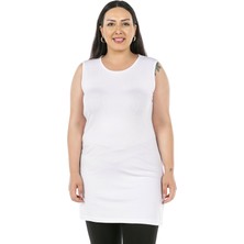 Disentis Modest Büyük Beden Yuvarlak Yaka Kalın Askılı Viskon Uzun Beyaz Body