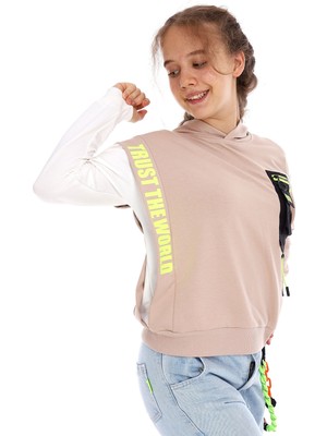 Cansın Mini Kız Çocuk Cep Detaylı Kapşonlu Sweatshirt 10-15 Yaş 14161