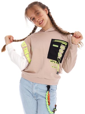 Cansın Mini Kız Çocuk Cep Detaylı Kapşonlu Sweatshirt 10-15 Yaş 14161