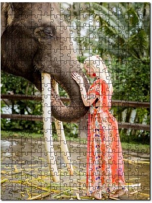 Cakapuzzle Yöresel Kıyafetli Kız ve Dev Dişleriyle Fil 1000 Parça Puzzle Yapboz Mdf (Ahşap)