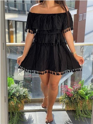 Markano Black&grace Siyah Omuzu Açık Püsküllü Elbise