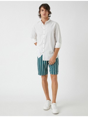 Koton Çizgili Kot Şort Cepli