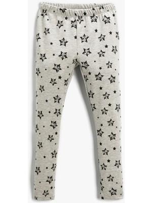 Koton Kız Çocuk Baskılı Elastik Bel Bantlı Tayt Gri Renkli Yıldız Desenli