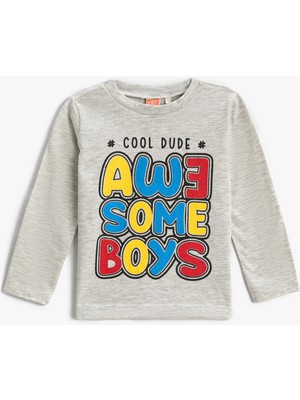 Koton Bisiklet Yaka Baskılı Tişört Uzun Kollu