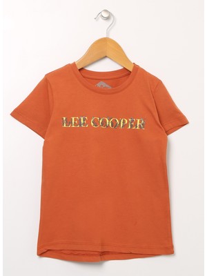 Lee Cooper 222 Lcg 242003 Pumpkın Turuncu Bisiklet Yaka Normal Kalıp Baskılı Kız Çocuk T-Shirt