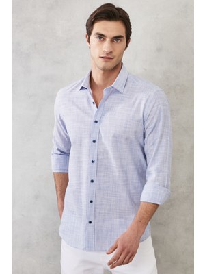 ALTINYILDIZ CLASSICS Erkek Mavi Slim Fit Dar Kesim %100 Pamuk Klasik Yaka Çizgili Gömlek
