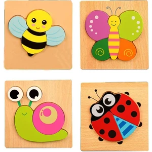 Woodylife 4'lü Kelebek Arı Uğur Böceği Solucan Öğreniyorum Ahşap Puzzle Yapboz Çocuk Oyuncak Bultak Eğitici Öğretici Oyun Oyuncak