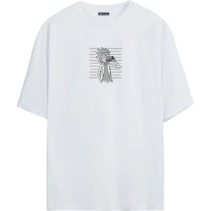 The Wert Unisex Rick And Morty Baskılı Beyaz Oversize Tshirt