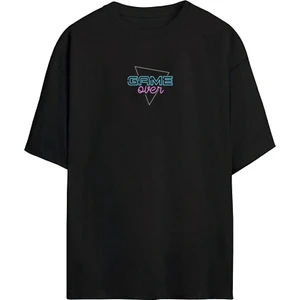 The Wert Unisex Game Over Baskılı Siyah Oversize Tshirt