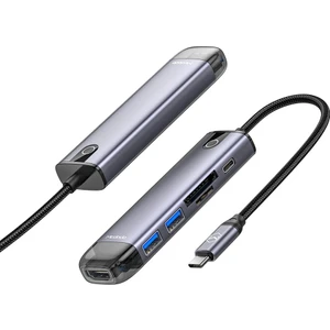 Hu-7740 6 In 1 Type C Hdmı+Usb-3.0 Pd 100W  Macbook Çevirici Çoklayıcı Adaptör-Gri