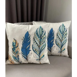 Palmia Home Mavi Tüy Desenli Çift Taraflı Dekoratif 2'li Minder Kılıfı Seti 60 x 60 cm