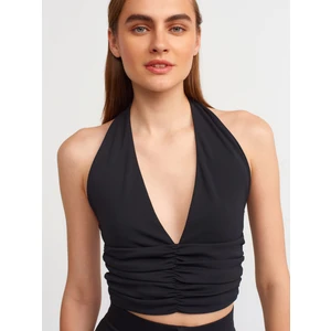 20154 Büzgü Detaylı Crop Top-Siyah
