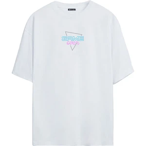 The Wert Unisex Game Over Baskılı Beyaz Oversize Tshirt